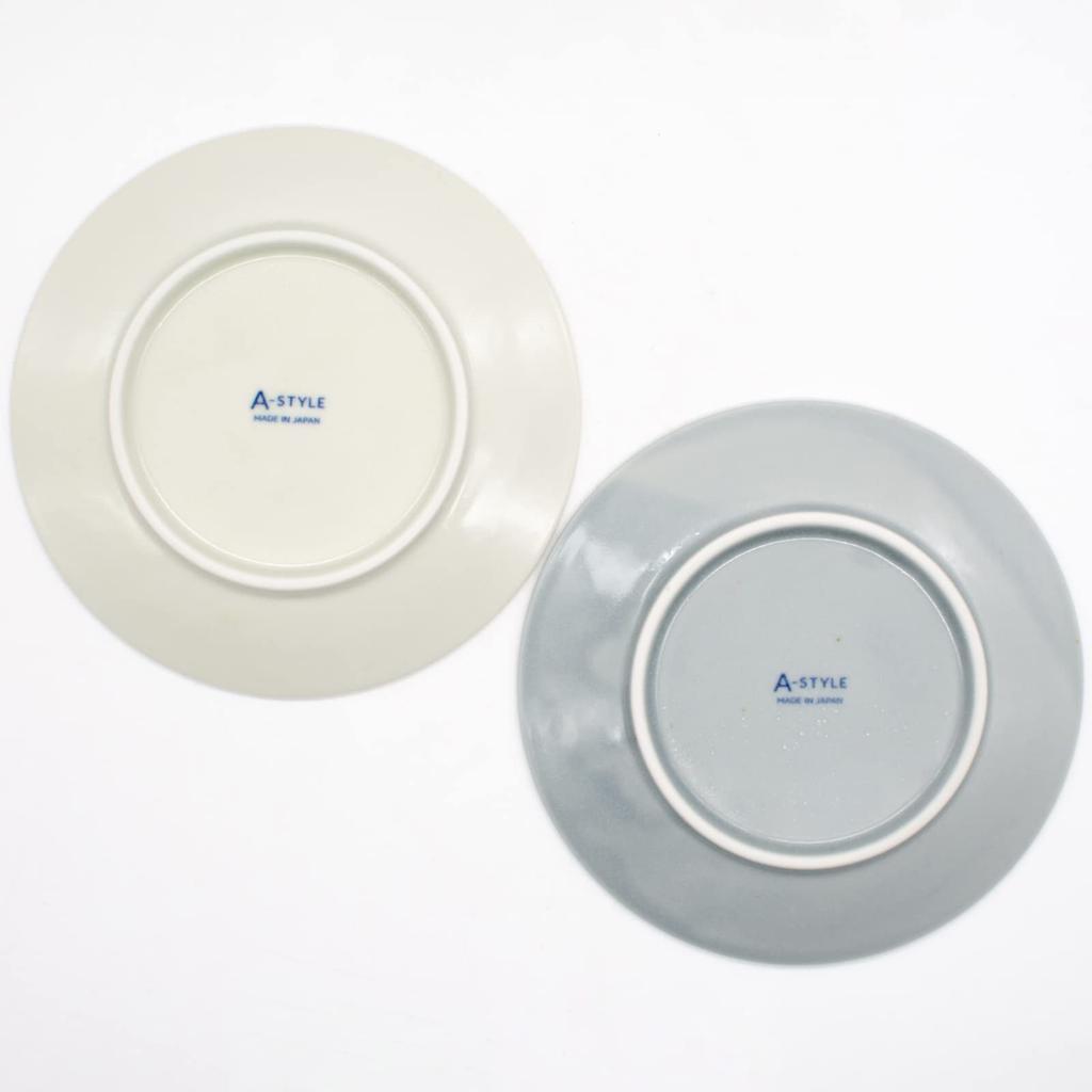 Aito Dinnerware Set of Plates and Pasta by Aito Microwave and Dishwasher Mino Made in 113505 "Fog" 4-Piece (Pair Dishes) Seisakusho, White/Gray, Safe,