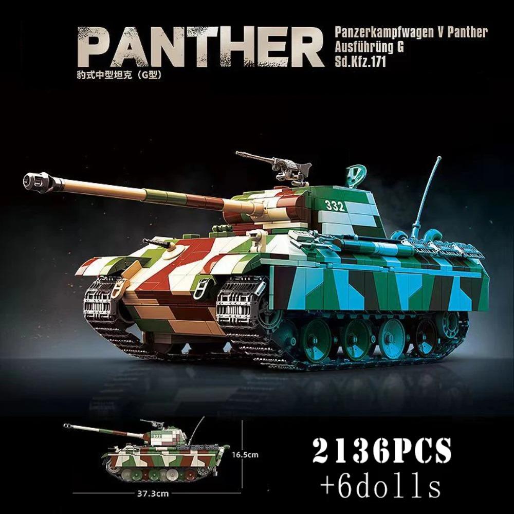 Militär WW2 Deutscher Panther Mittlerer Panzer Bausteine Weltkrieg Armee Soldat Tiger I Schwere Panzer Steine Kinder Kinderspielzeug Gif