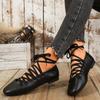 Mode Printemps Ballerines Femmes Confortables Chaussures en Cuir PU Luxe Chaussures Plates à Bout Carré pour Femmes 2025 Décontractées à Lacets Mary Jane Chaussures pour Dames