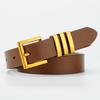Women's 2.4cm Alloy Solid Electroplated Pin Buckle Black Brown Slim Retro Cowhide Belt