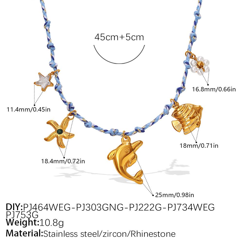 Blue rope woven ocean pendant niche starfish dolphin turtle multi-pendant necklace bracelet set