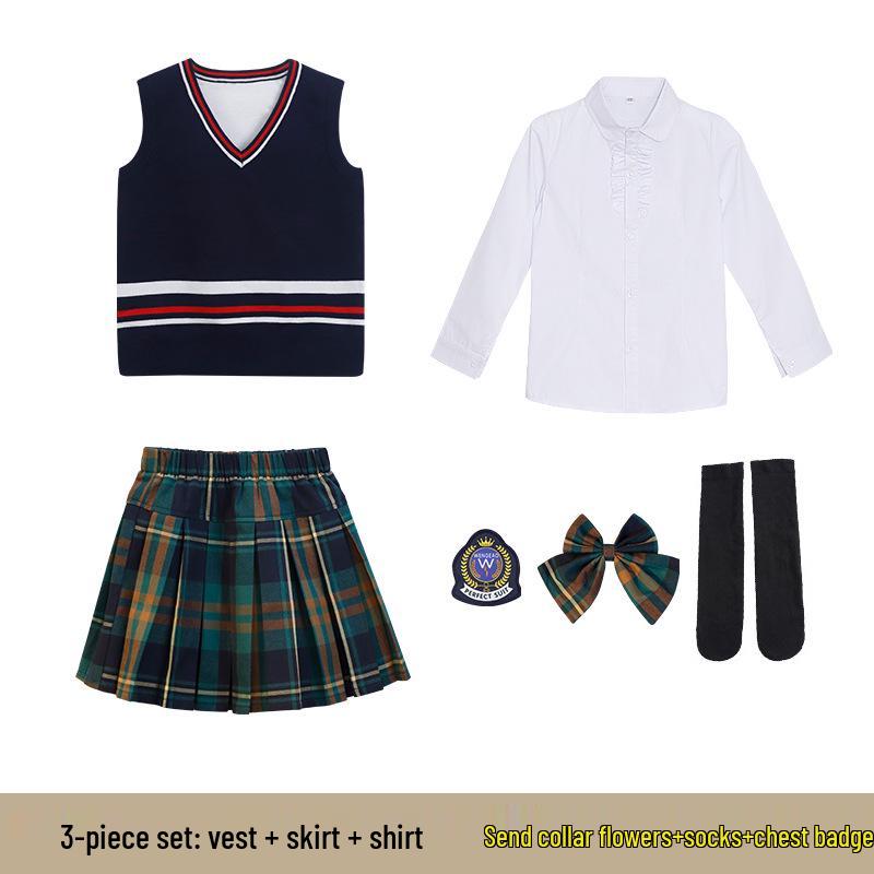 British Style Formal Plaid School Uniform Set for Girls