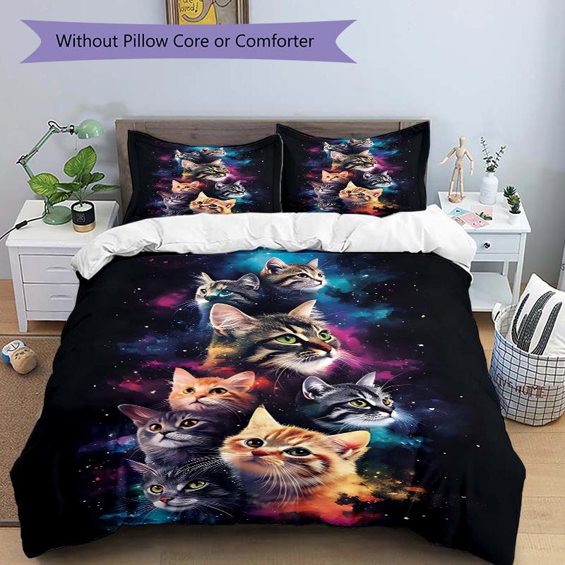 

3 шт. Комплект постельного белья с принтом «Галактический космический кот», ультрамягкий, дышащий и удобный, стильный дизайн для спальни и гостевой комнаты 1 C 135x200cm