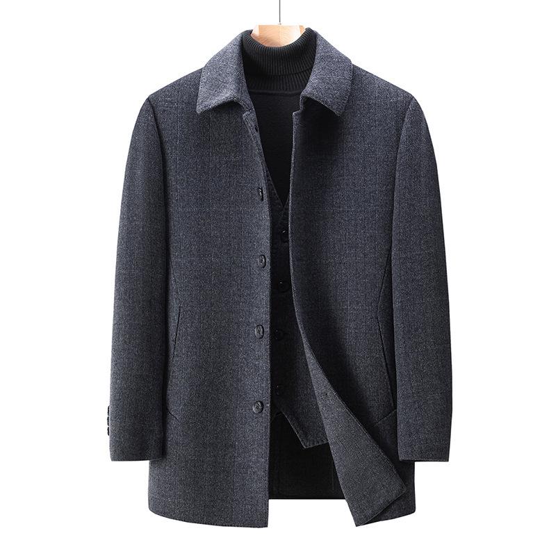 Men's Double-Faced Wool Blend Mid-Length Coat - Business Casual Down Jacket for Middle-Aged Dads