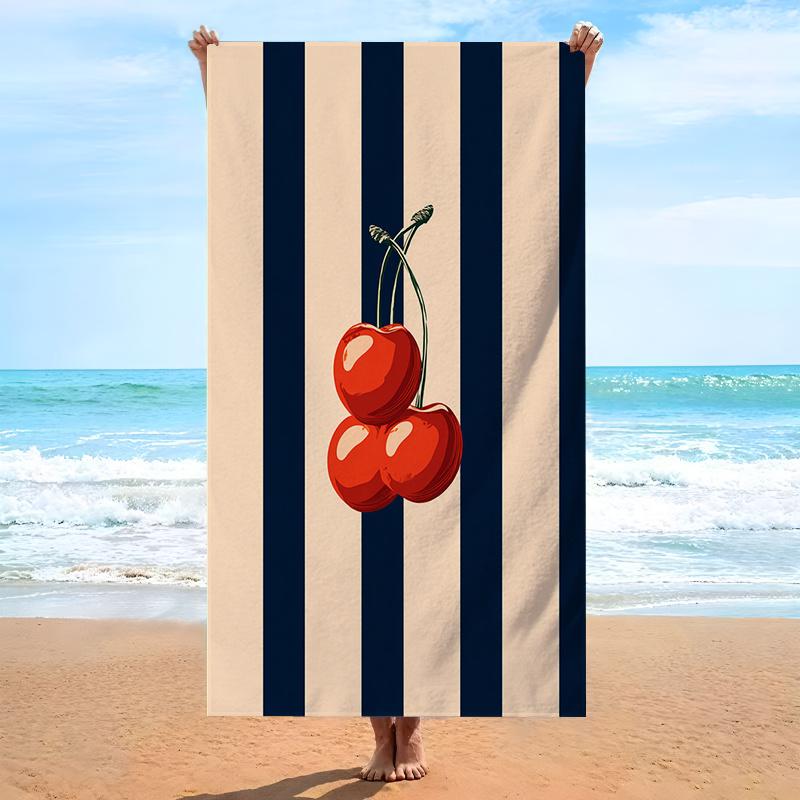 Roter Kirschen-Print Strandtuch Unisex Weiche Saugfähige Mikrofaser Für Strandurlaub Pool Camping Reise Bade-Essentials