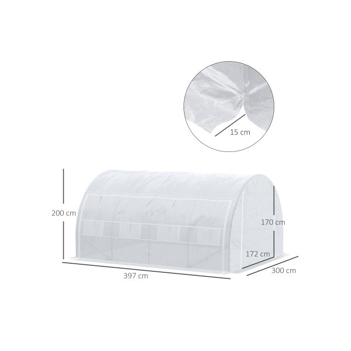 Serre - Outsunny - 3,97 x 3,02 x 2 m - Protection UV - Parois enroulables - Acier galvanisé