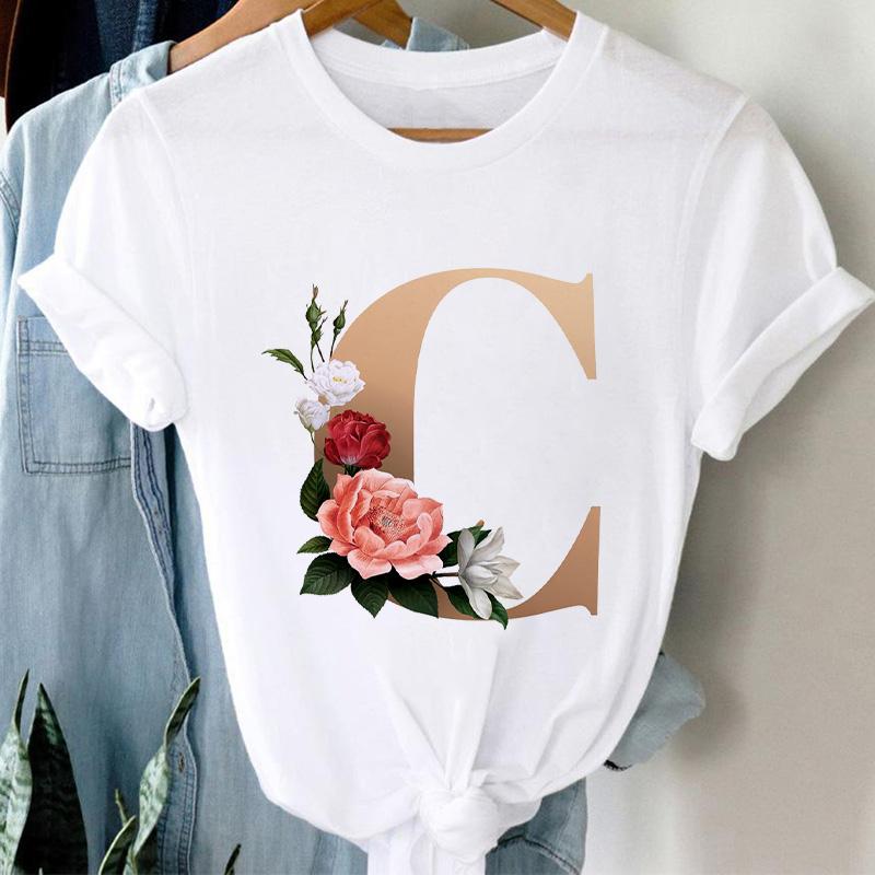 Woman Tshirts 26 Letter Customization T-Shirt Ladies Fashion Top Female Tees Casual T Shirt Summer Short Sleeve Femme