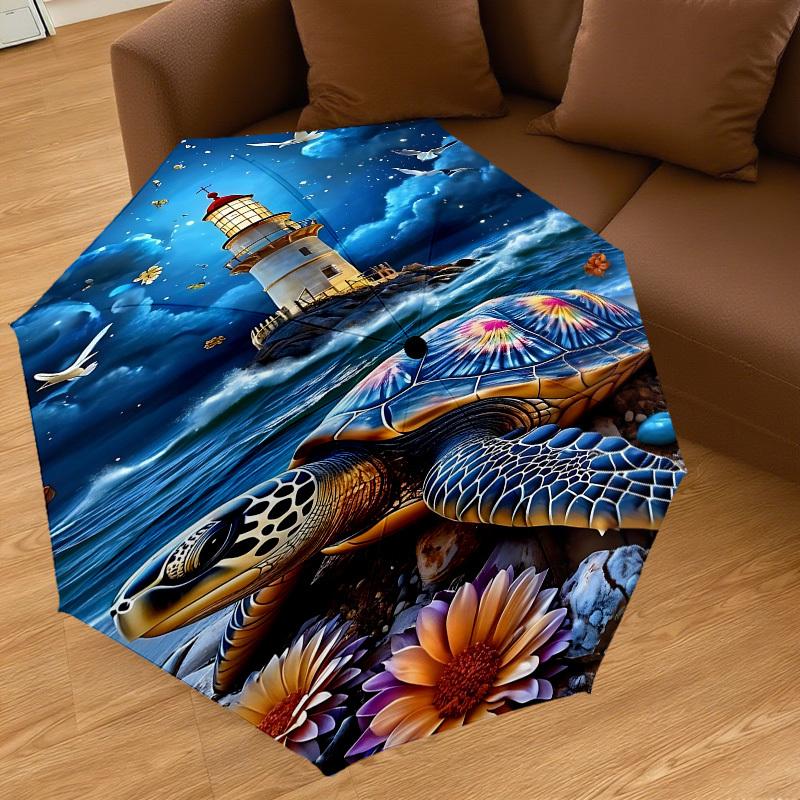 1PC Lighthouse Sea_Turtle Umbrella-8-Rib Reinforced, Automatic Open, Lightweight & Durable, Fashion Accessory for Outdoor, J0380