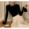 Beaded Semi-turtleneck Knitted Bottoming Shirt Women's Autumn New Good-looking Slim-fitting Flared Sleeve Inner Top Autumn and Winter