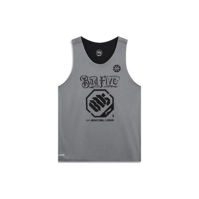 Li Ning X Mitchell & Ness Badfive Series Buchstabenprint Schweißabsorbierendes Lockeres Basketballtrikot für Herren Trikots Shark-Grau Schwarz AAYT045-10