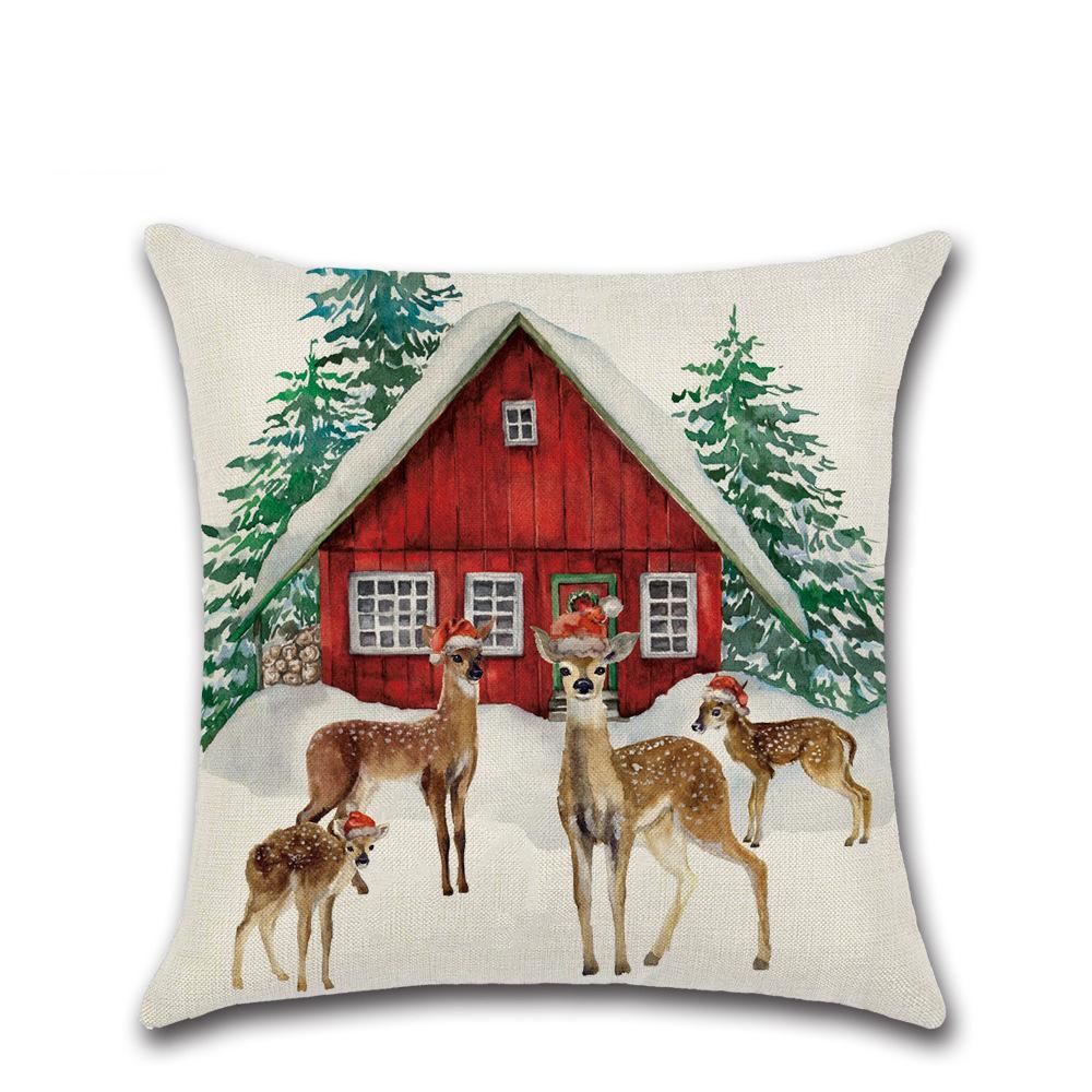 New Linen Printed Christmas Cushion Cover Home Sofa Decoration Cushion Cover