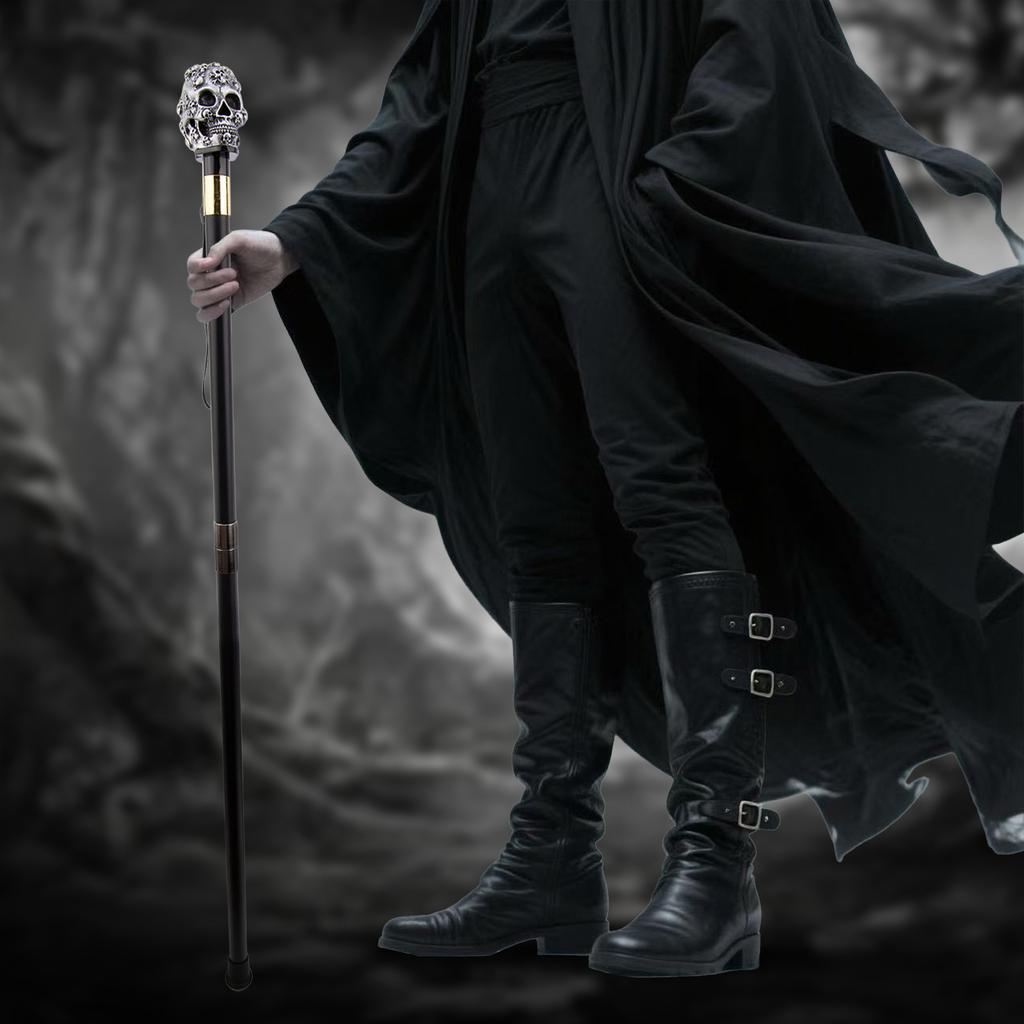 Silver Resin Skull Head Walking Cane Fashion Decorative Steel Stick Gentleman Elegant Cosplay Cane Knob Crosier 93cm