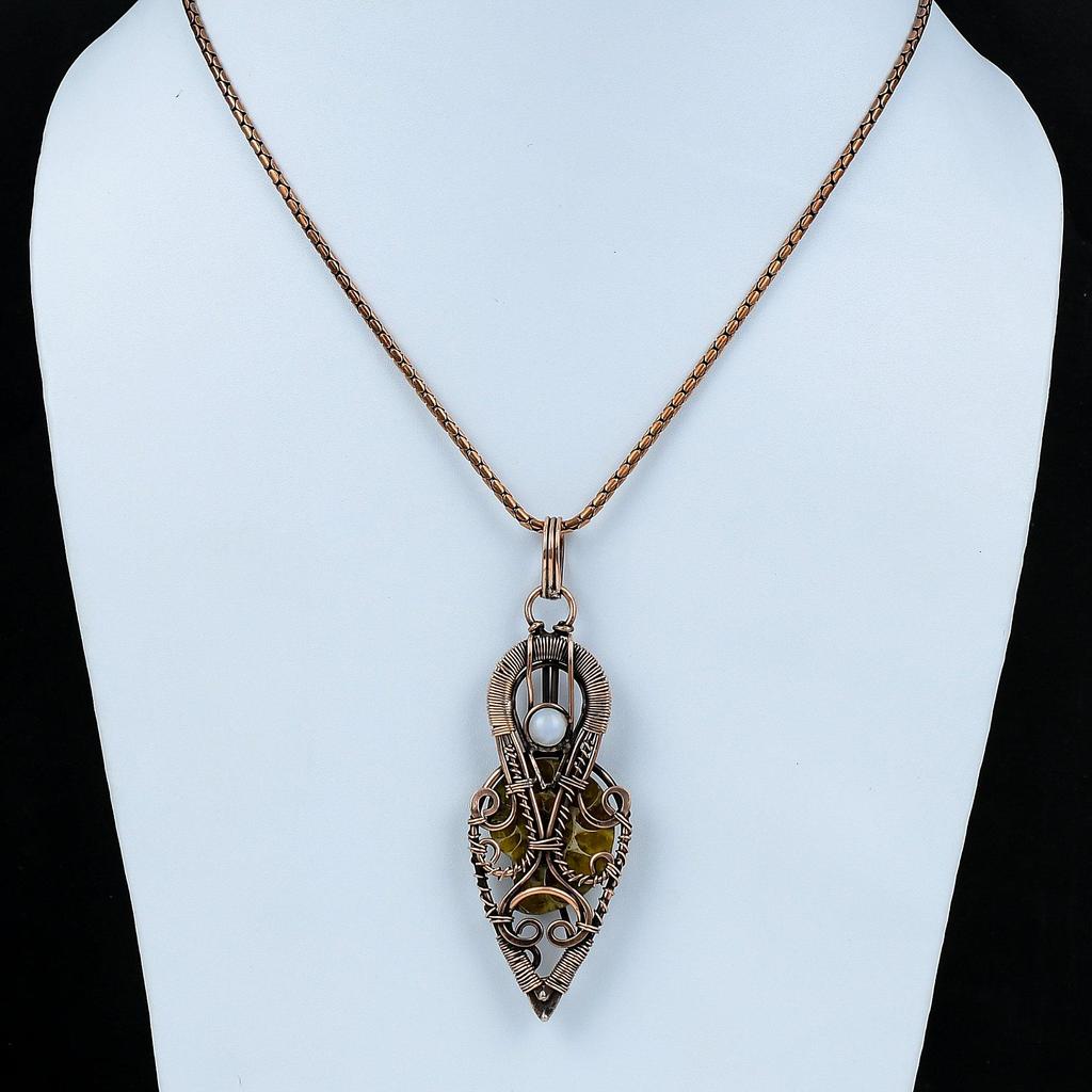 Ammonite Fossil Gemstone Copper Wire Wrap Handmade Pendant Jewelry Gift