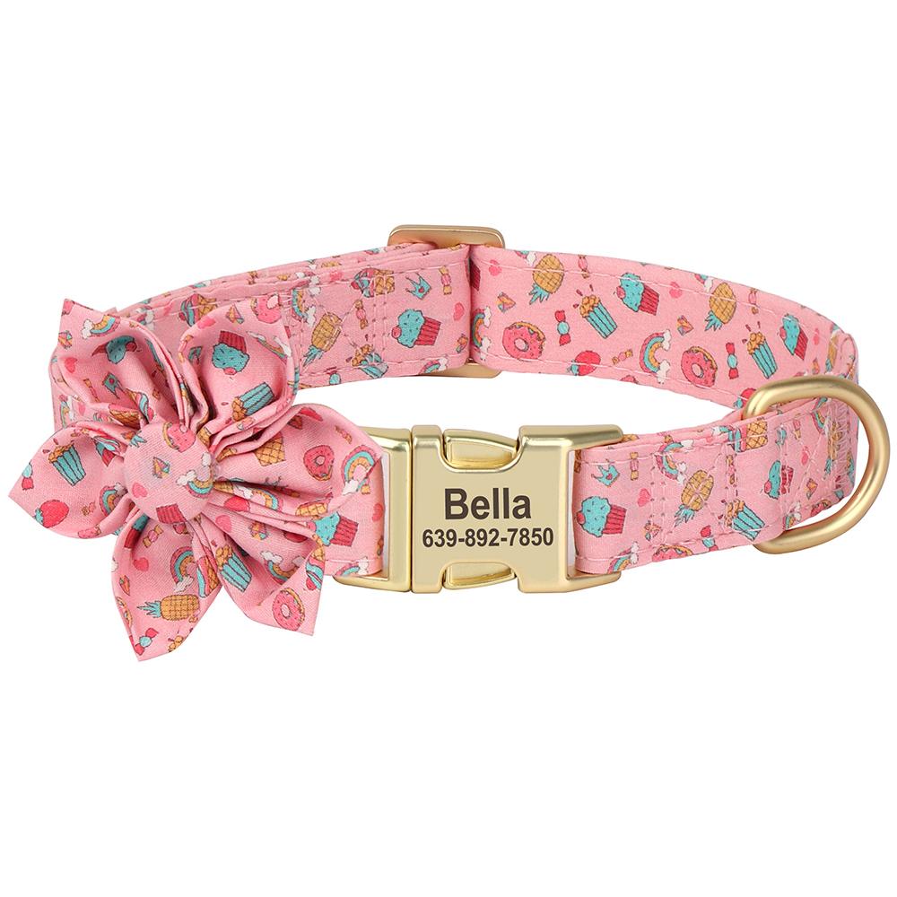 Custom Nylon Dog Collar Personalized Dog Collars Printed Pet Puppy Collars With Flower Adjustable Necklace For Small Large Dogs
