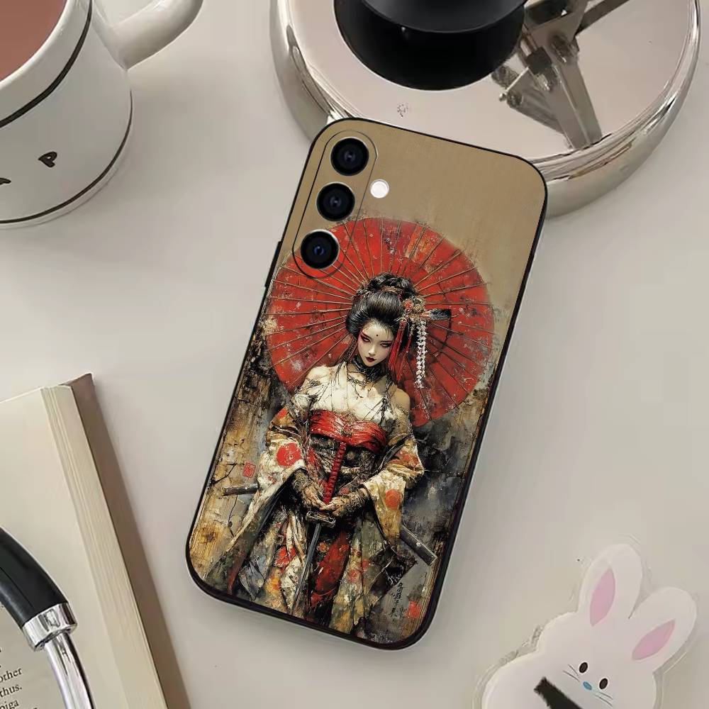 S-Samurai Warrior G-Geisha Phone Case For Samsung Galaxy A73,A72,A71,A70,A53,A52,A51,Others Soft Black Cover