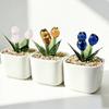 Faux Crystal Flower Figurine Mini Hand Blown Glass Potted Flower Ornament for Home Office Table Decor Gifts for Wedding Birthday Mother's Day