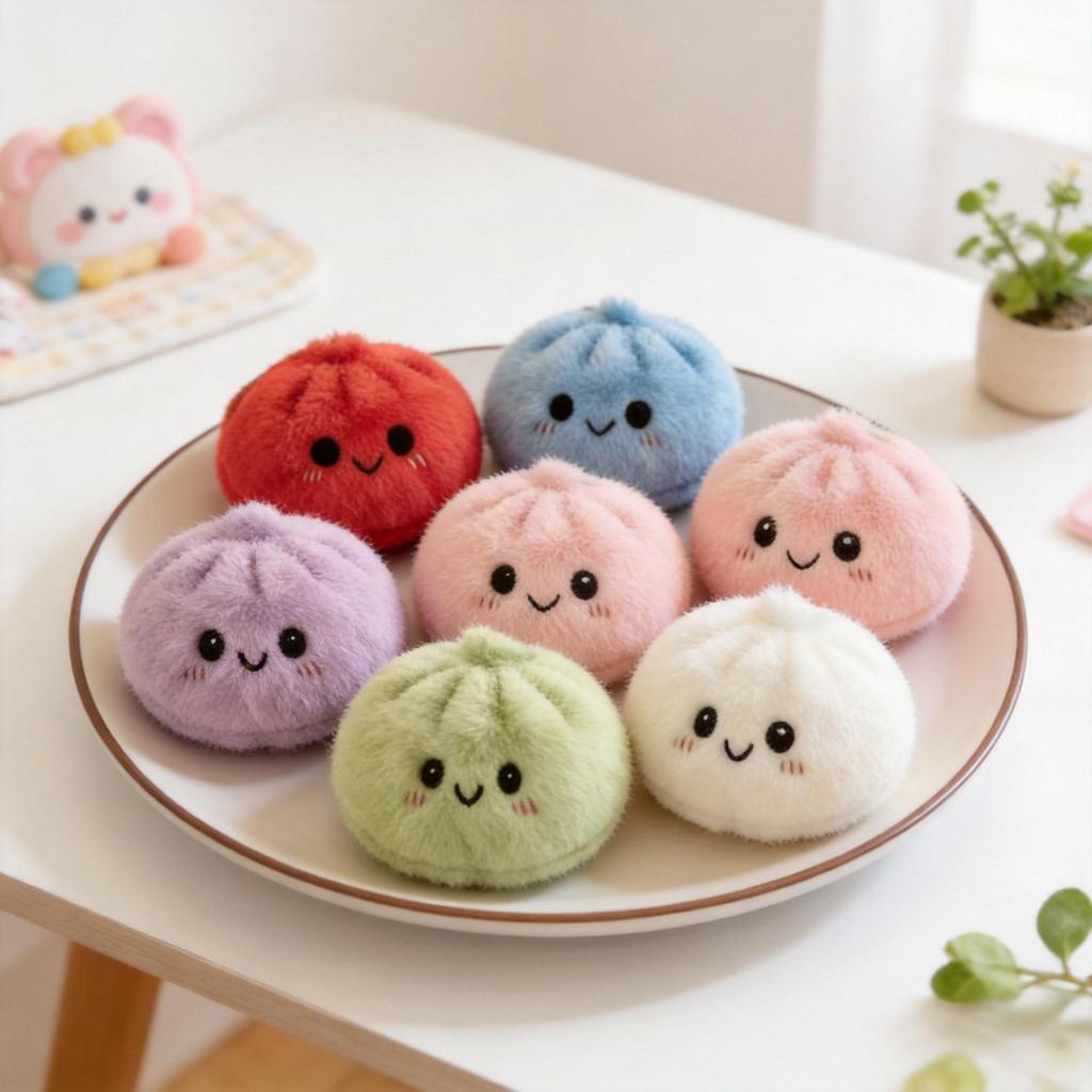 10Cm Cute Bun Plush Pendant Colorful Smiley Face Food Plush Doll Bag Ornament Decor Stress Relief Toy Birthday Gift Boy Girl Kid