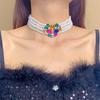 New multi-layer imitation pearl necklace women's super flash glass diamond love heart pendant accessories banquet accessories