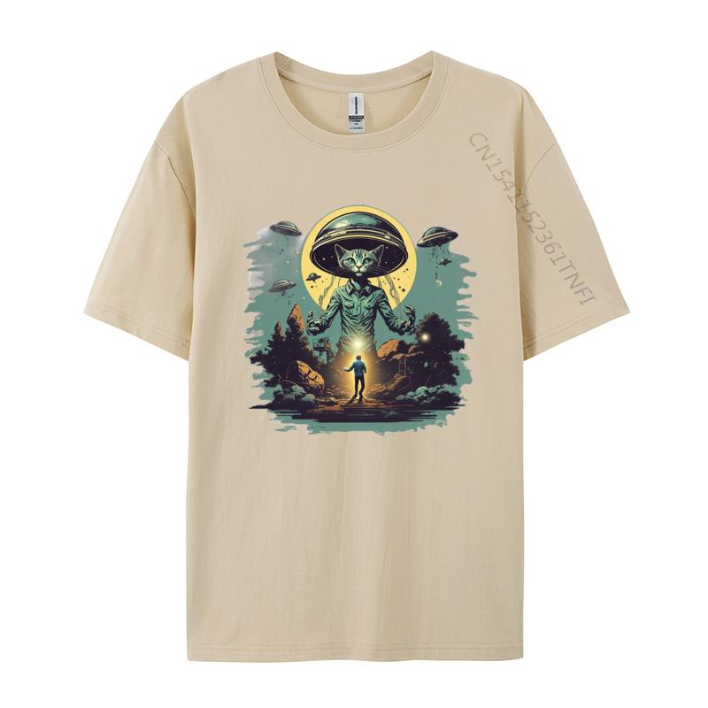 Alien Landing Tshirt Six Flying Saucers Invasion Top Tshirts Tops Shirts Fashionable Graphic T Shirts Men Cotton