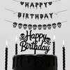 Halloween Birthday Party Decorations - Black Glitter Happy Birthday Banner with Black Heart Skull Garland