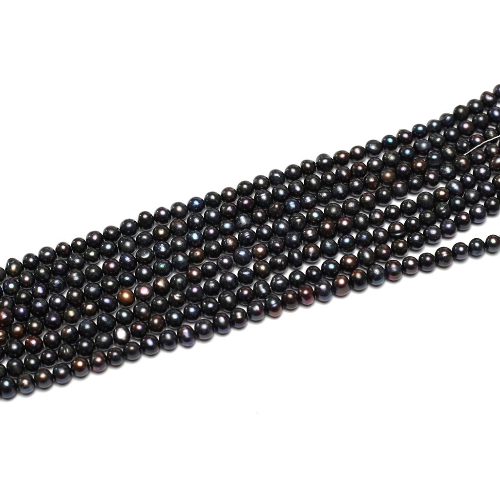 1String, Black Natural Freshwater Pearls, Handmade Near Round Pearl Beads for Jewelry Making DIY Necklaces, Bracelets Crafts, Beads 7-8mm, Length 36cm