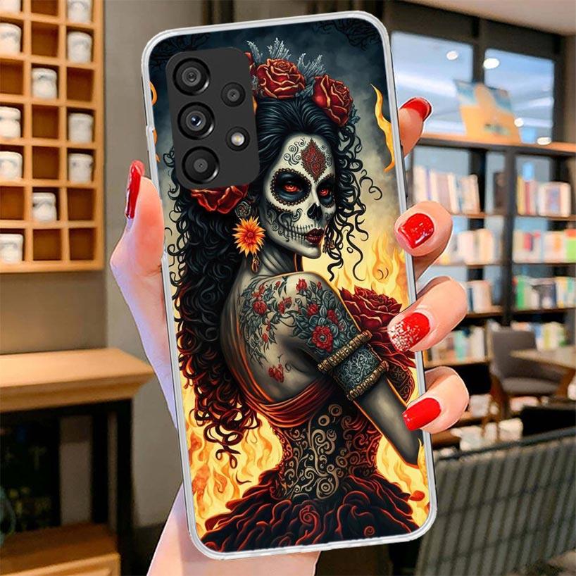 Catrina Beautiful Rose Girl Skull Phone Case For Samsung Galaxy A17 A37 A57 A16 A26 A36 A56 A15 A25 A35 A55 A14 A24 A34 A54 A13