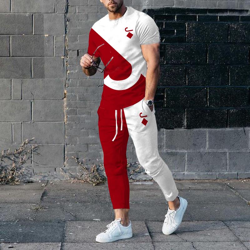 

Летний мужской спортивный костюм, брюки, комплект из 2 предметов, футболка с коротким рукавом с 3D принтом льва + длинные брюки, уличная одежда, трендовая мужская одежда M