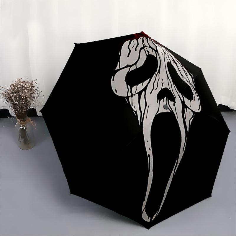 1 Stück Scream Maske Automatisches Öffnen/Schließen Regenschirm Faltregenschirm, Tragbarer Kompakter Reise Regenschirm, Geburtstags-/Weihnachtsgeschenk für Männer & Frauen L1110y41
