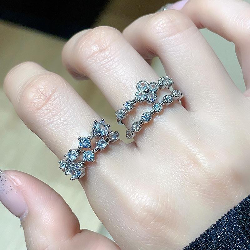 Light Luxury Four-Leaf Clover Zir*****Pen Ring Niche Design High Sense Fashion Exquisite Stacked Ring Woman