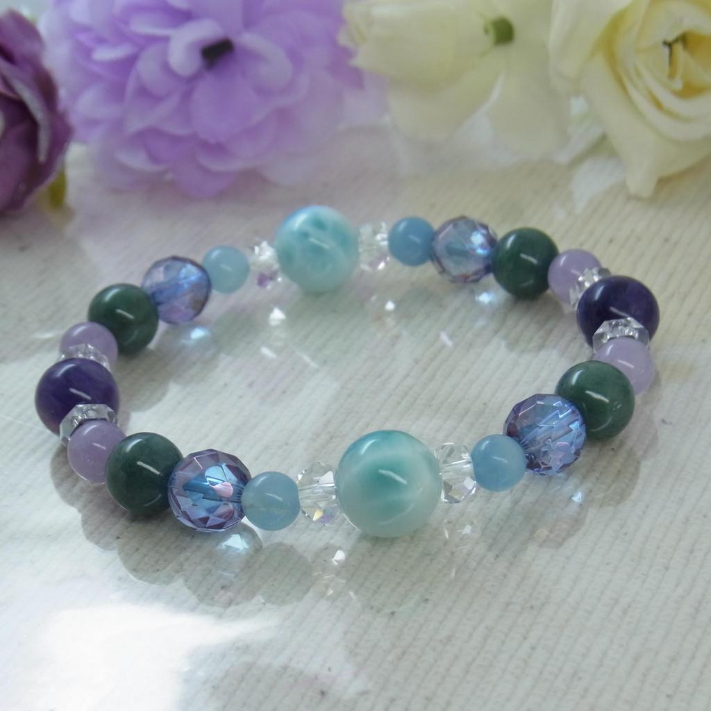 Larimar Charoite Bracelet Lavender 34 D9 [LARIMARMJ] Large Aurora-colored Amethyst/Burmese Jade/Aquamarine