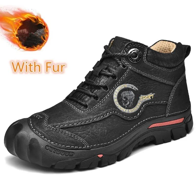 Fashion Genuine Leather Casual Shoes Climbing Hiking Shoes Warm Winter Boots for Men High Quality Platform Snow Boot