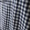 VONDA Women Stitching V Neck Short Sleeve Plaid Print Casual Pleated Dress