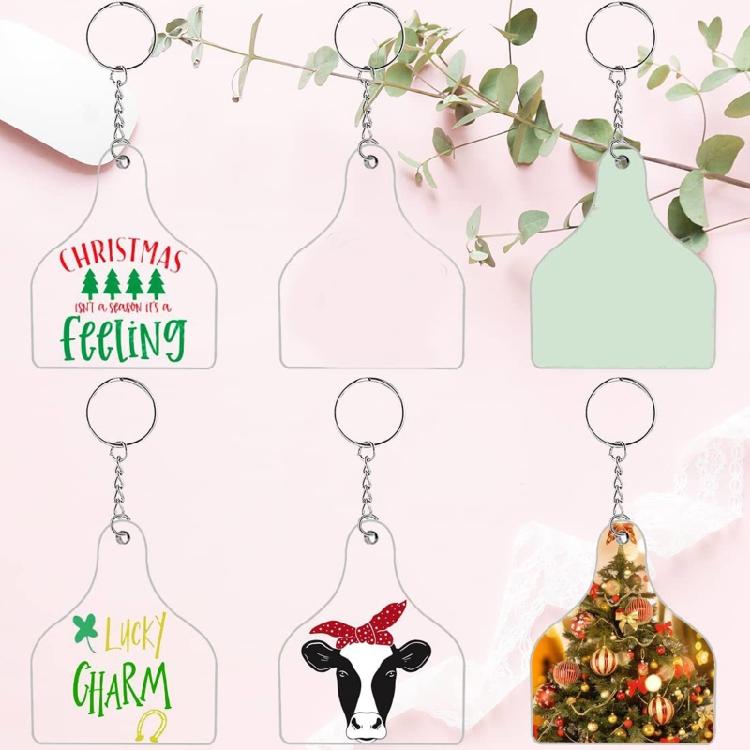 90x Keychain Pendants Shaped Blank Acrylic Cow Ear Blanks for DIY Projects Craft