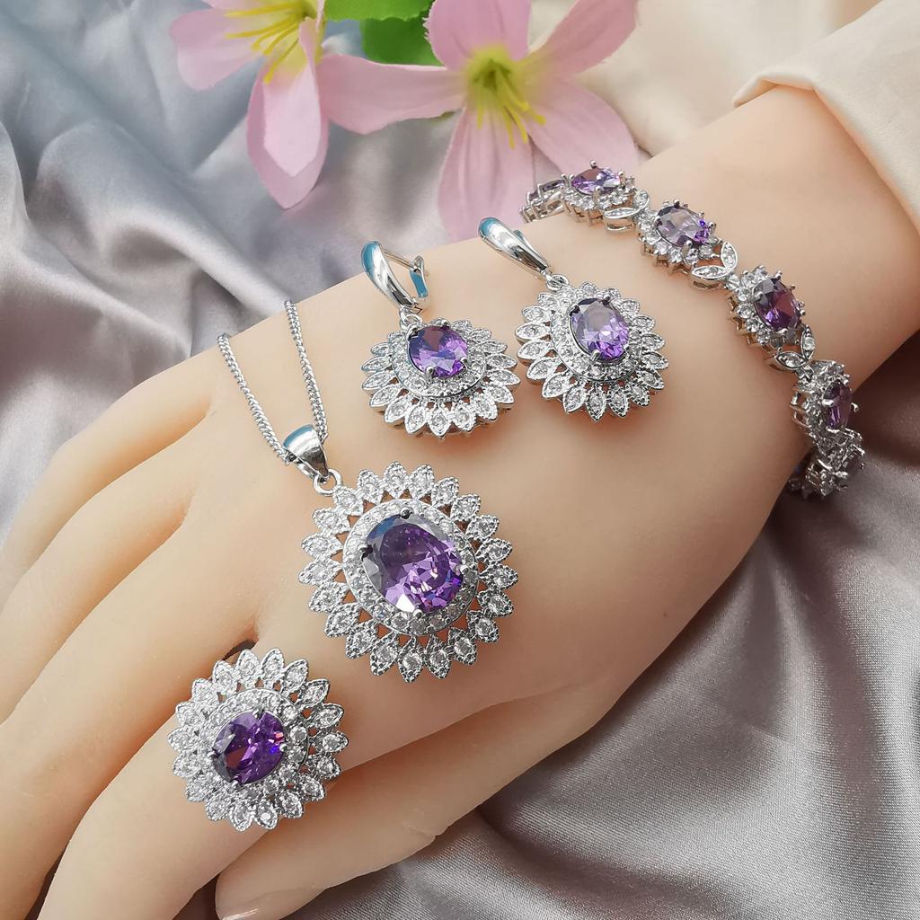 Mode-Accessoires Sonnenblumen Zirkon Halskette Ohrringe Armband Vierteiliges Set