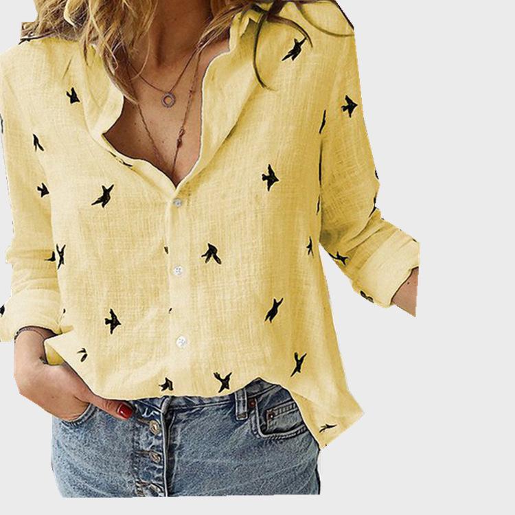 Solid Color Casual Loose Long Sleeve Linen Shirt