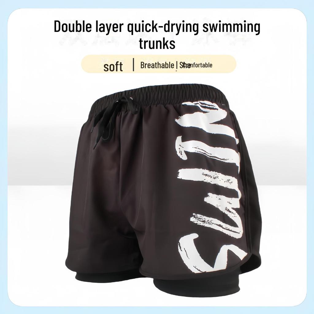 Men's Quick-Dry Double-Layer Swim Trunks - Loose, Anti-Embarrassment, Multi-Sport Shorts for Running, Beach, Surfing, Fitness.