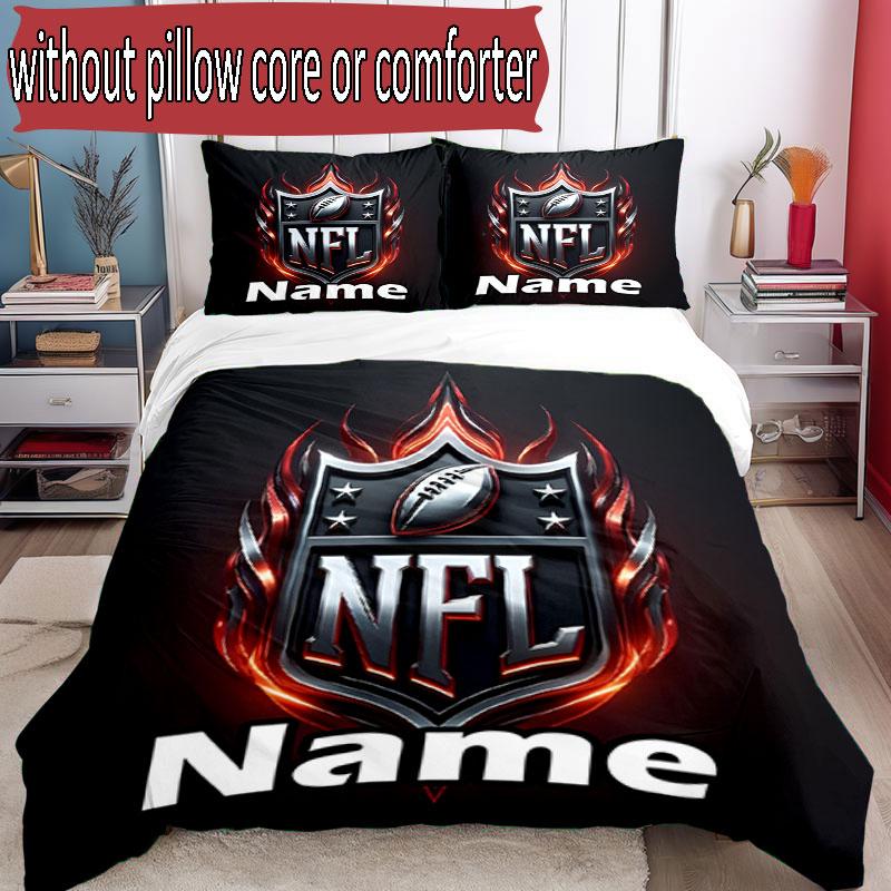 3pcs Duvet Cover Set (1*Duvet Cover + 2*Pillowcase, Without Core), Custom Name NFL Pattern Bedding Set, Home Bedroom Decor Gift