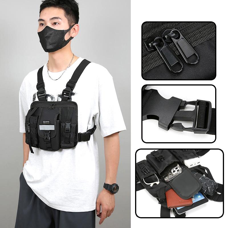 Sac Chest Rig Design Réfléchissant Sac Gilet Tactique Résistant à l'Usure Multiples Poches Sac de Poitrine pour Étudiants Sac à Dos Streetwear Hip-Hop