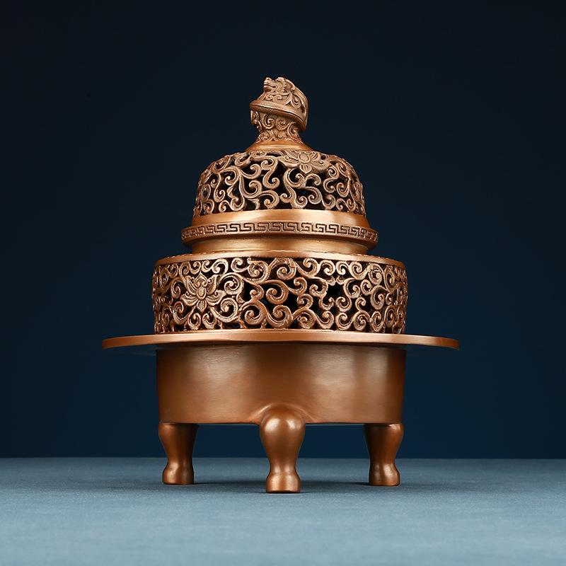 Ornament Craft Purple Copper Dragon Knob Three-Legged Burner Set Incense Ceremony S