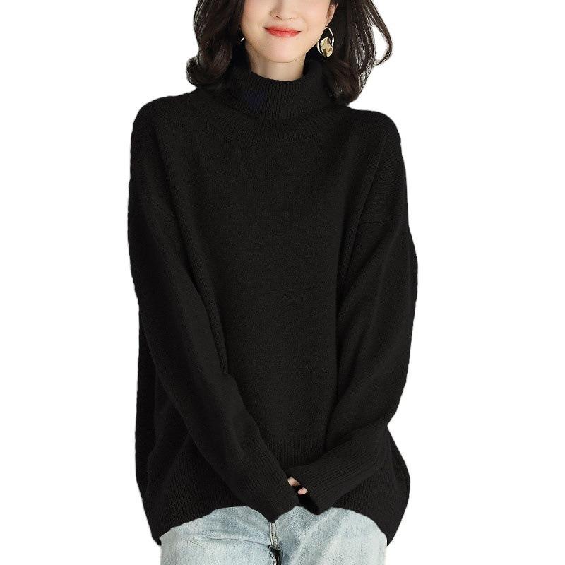 Solid Color Turtleneck Sweater Women's Autumn and Winter Inner Wear Loose and Thin Retro Lazy Style Small Pullover Knitted Bottoming Shirt