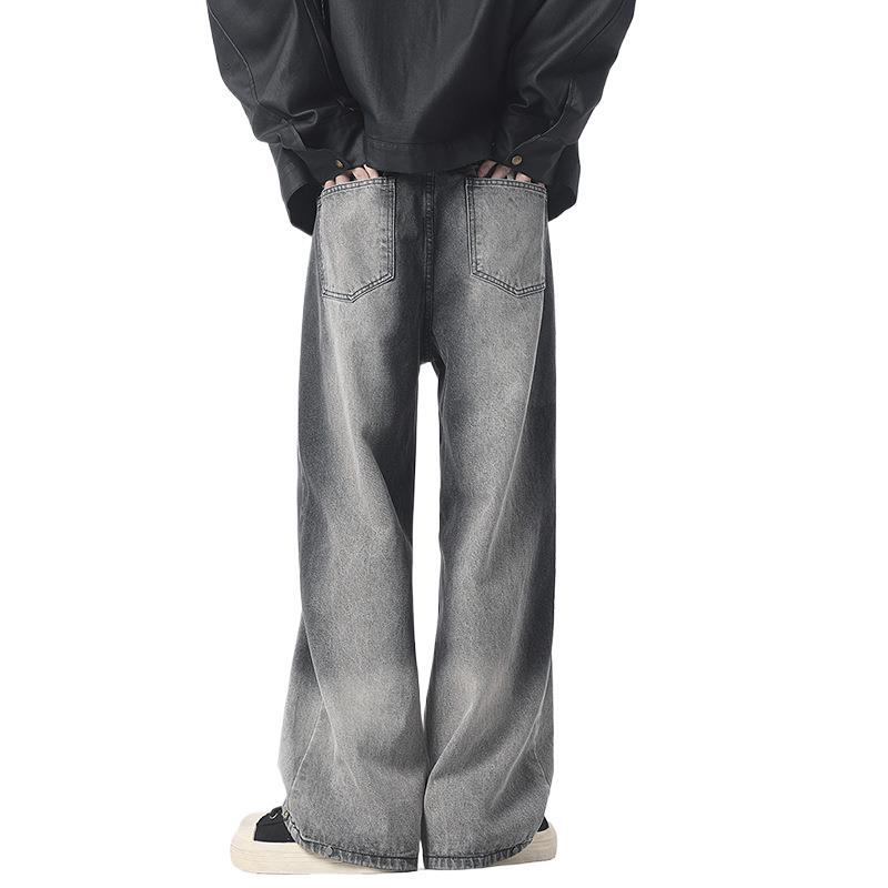 American High Street Gradient Washing Contrast Jeans Men's Loose Couple Wide-leg Trousers