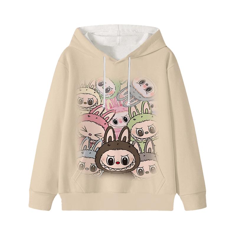 Felpe con cappuccio a manica lunga stampate Labubu per bambini, felpe anime per ragazzi e ragazze, vestiti casual autunnali, giacca leggera, giacche cartoon per bambini, regali 140 ottone antico colore