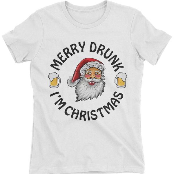 Funny Christmas Cotton T Shirt Merry Drunk I m Gift Santa Claus Beer T-Shirt XXXXL