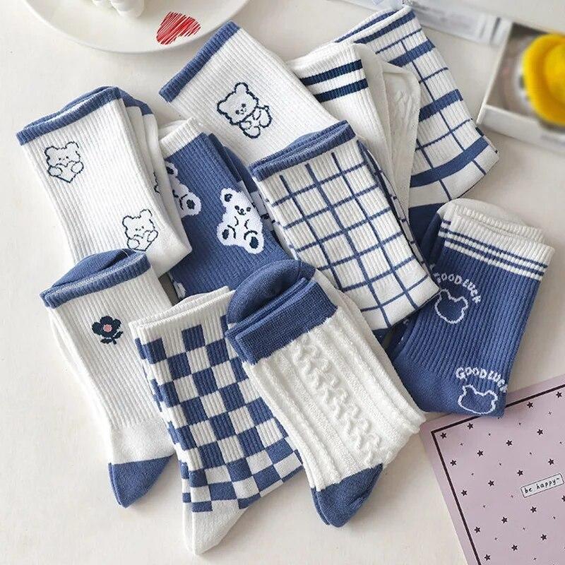 Preppy stil mannskapssokker for kvinner behagelige pustende sokker Ribbede lettvekts uformelle kjolesokker