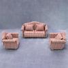 1:12 Dollhouse Miniature Living Room Sofa Set: Gold Trim & Red Stripe Sofa with Throw Pillows