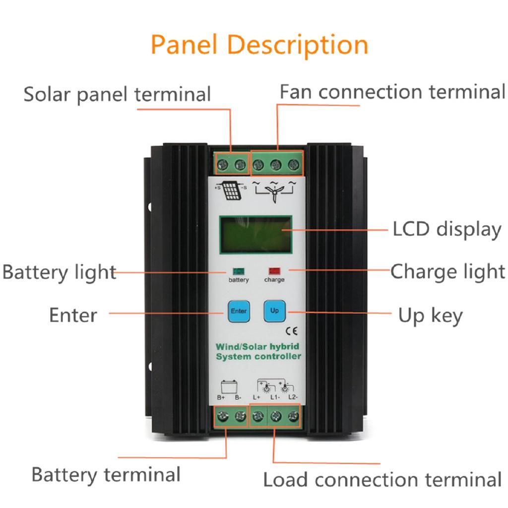 600W PWM Wind/Solar Hybrid System LCD Solar Power Controller 600W Wind + 600W Solar Electrical Equipment Accessories 12/24V Black