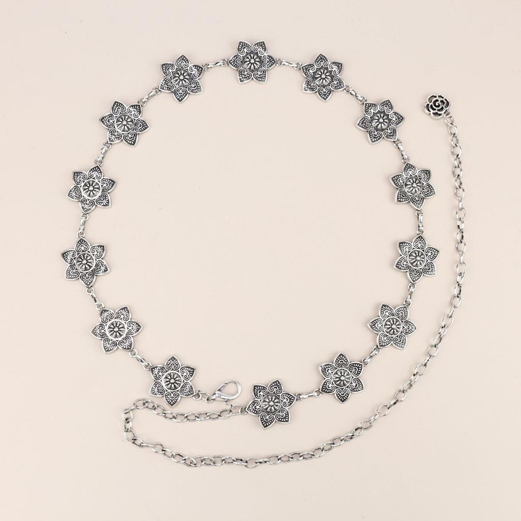 Waist Chain Women'S High Sense Women'S Retro Silver Flower Summer With Skirt Metal Chain Belt Chain