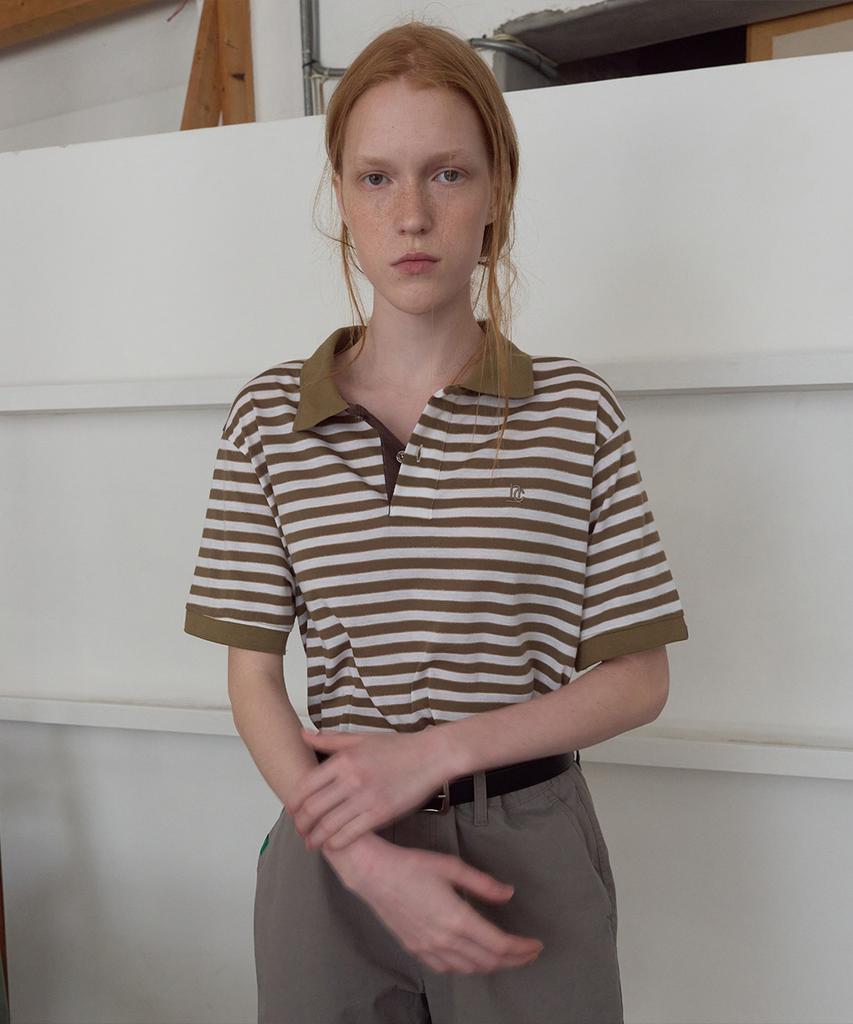 Nokeontencheu 354. Striped Polo Shirt _ Khaki Brown