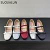 Fashion SUOJIALUN 2025 New Brand Women Flat Shoes Fashion Round Toe Shallow Slip On Bow-knot Ladies Elegant Single Shoes Soft Heel Boat