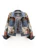 Jachetă de blugi cu rever, patchwork imprimat, versatilă, pentru femei, toamna 2025 - Stil scurt Petite, Mânecă lungă